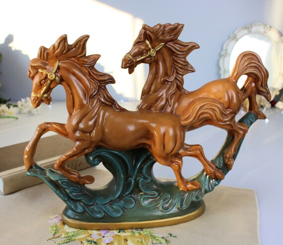陶器の馬、大型ヴィンテージの走る茶色の馬、16インチの手作り馬