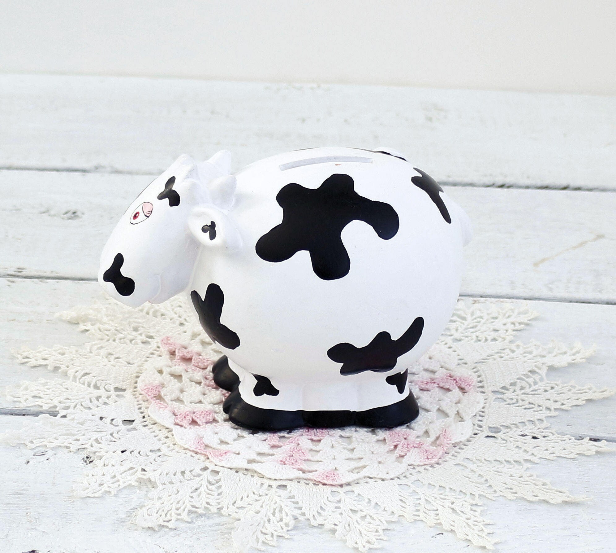 Vintage Cow Large First Money Bank Vintage Ceramic White Cow Nursery Decoration Black And White Cow Child S Room Money Bank C 1980 S