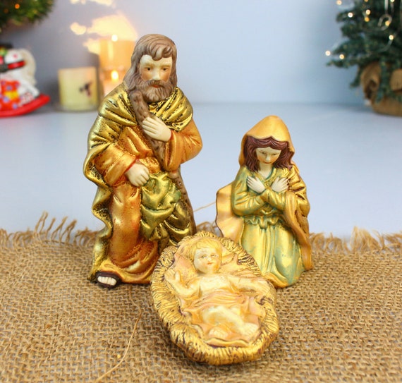 陶器製キリスト降誕セット：手描きのヴィンテージクリスマスフィギュア