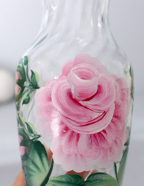 Flower Vase Glass Vase Hand Painted Flowers small Glass Flower Vase Vintage Flower Vase Glass Vase Hand Painted Flowers small Glass Flower Vase Vintage
