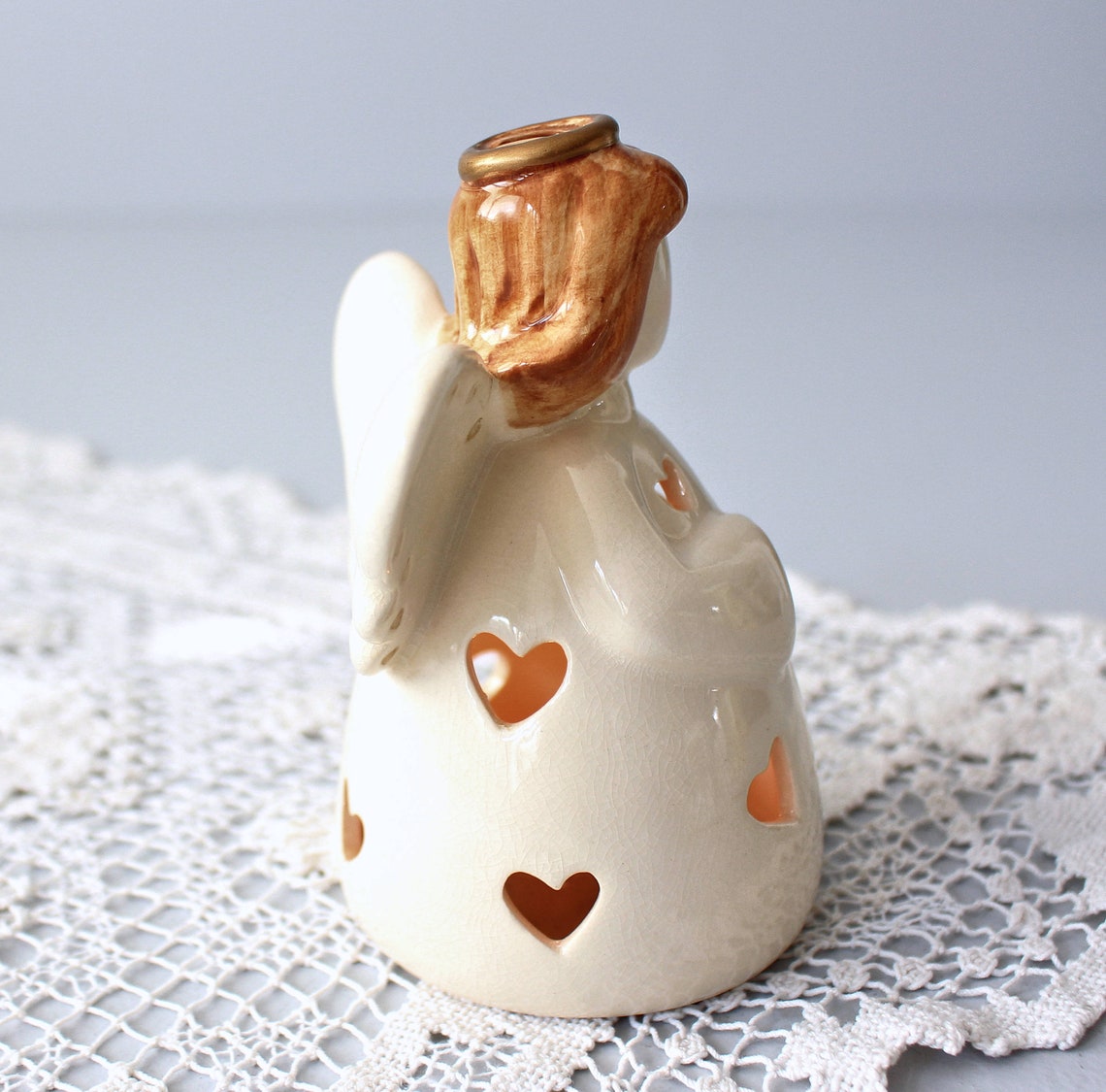 Vintage Angel Candle Holder White Ceramic Angel Figurine Etsy