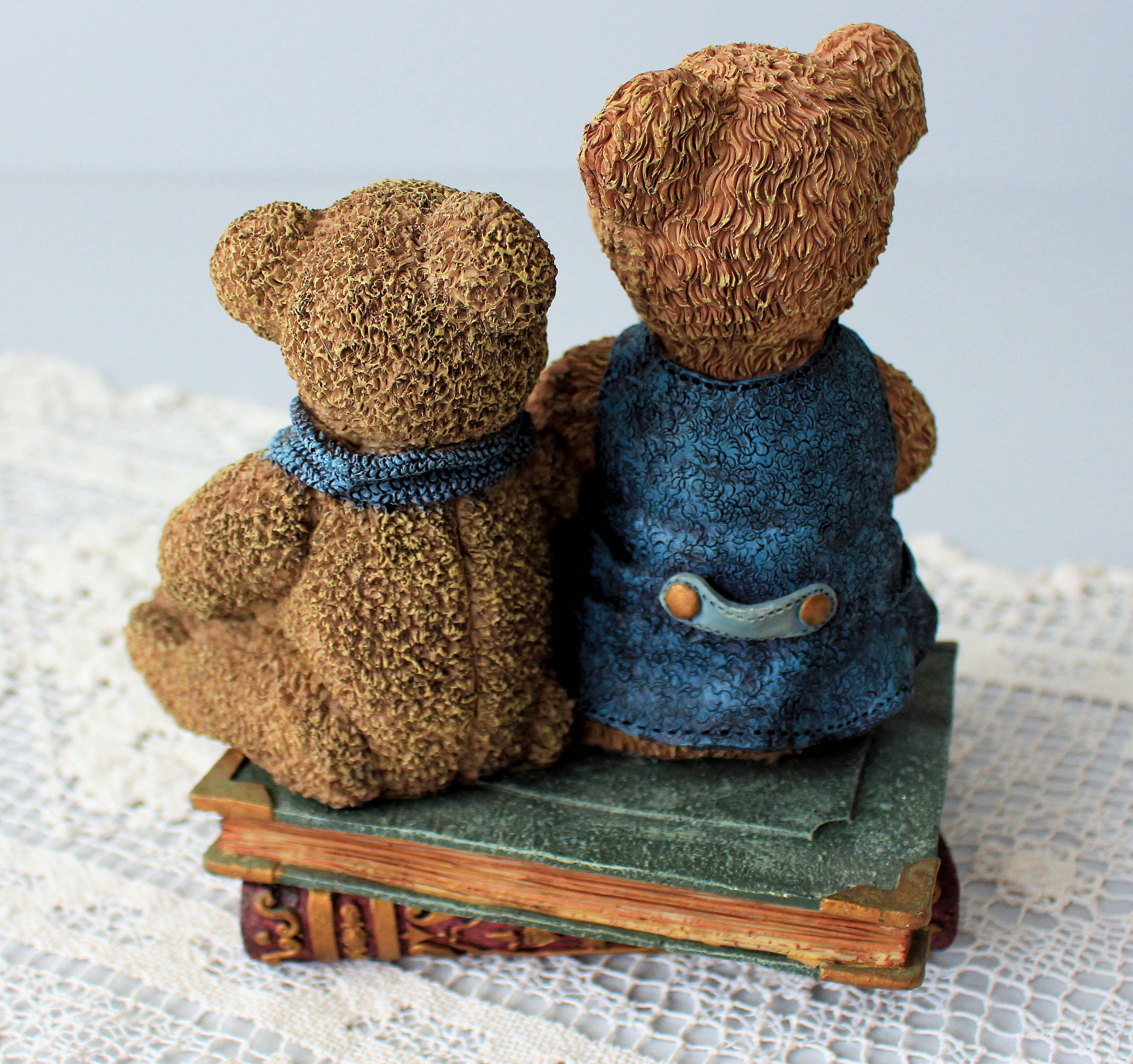 Cherison Resin Teddy Bears Large Figurine: Vintage Hand-painted