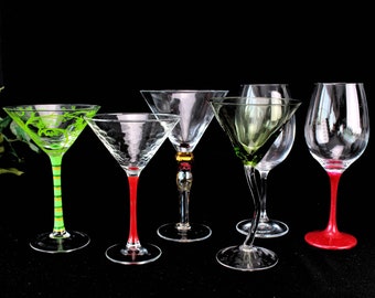 Ensemble de verres à cocktail soufflés à la main, ensemble de 6 verres à vin et à martini, accessoires de bar rétro