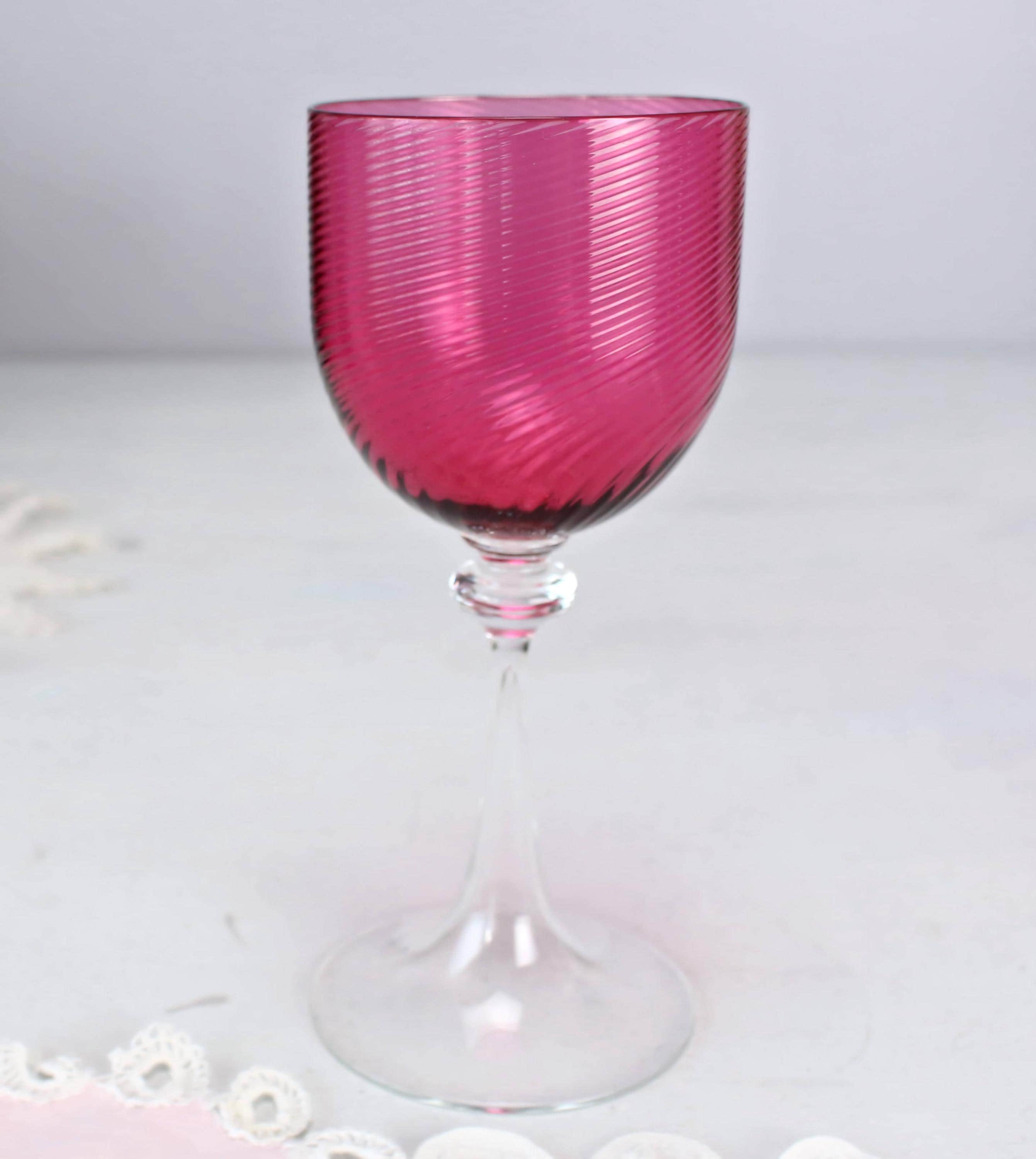 MURANO NASON MORETTI Cranberry Wine Glasses: Twisted Stem