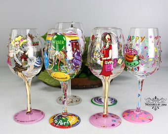 Verres à vin en cristal peints à la main, cadeau de remerciement d'anniversaire de demoiselle d'honneur