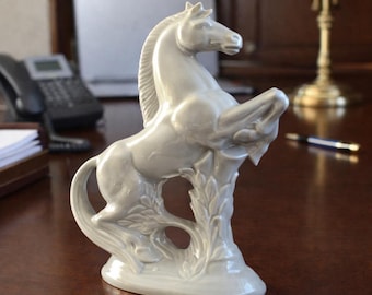 Gray Ceramic Unicorn, Handcrafted Horse Statue Vintage