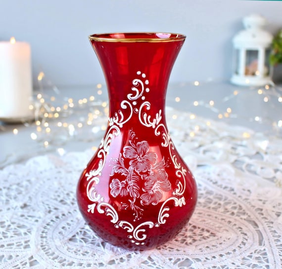 ガラス花瓶 赤 通販 赤い花瓶 ガラス Vintage mini red glass flower vase ビンテージ