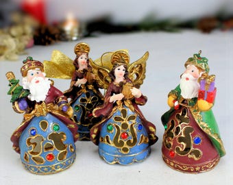 Figuras vintage de ángel y Papá Noel de resina, adornos navideños (juego de 4)