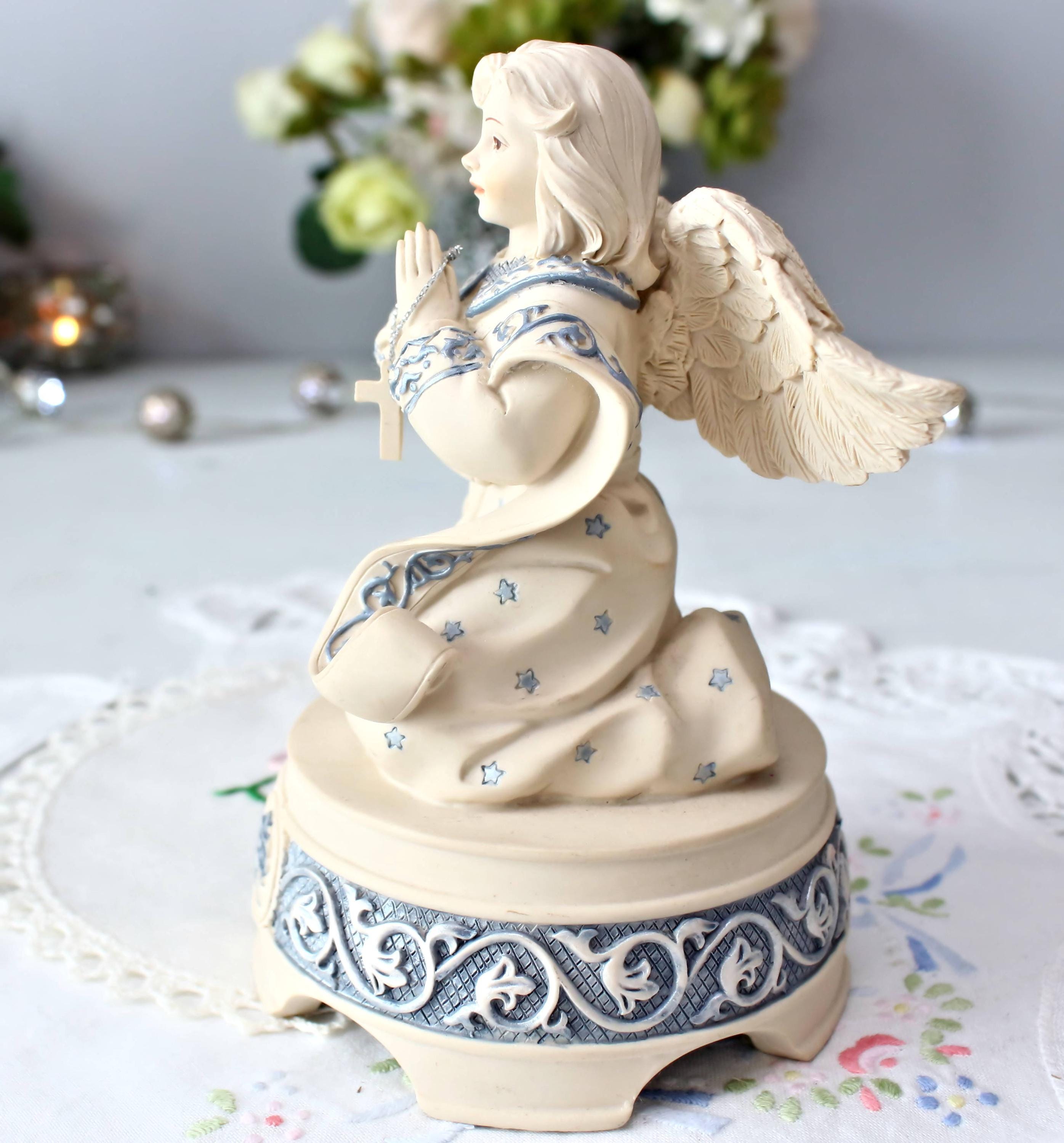 Sarah's Angels® Musical Box, Resin Angel With Cross, Pastel