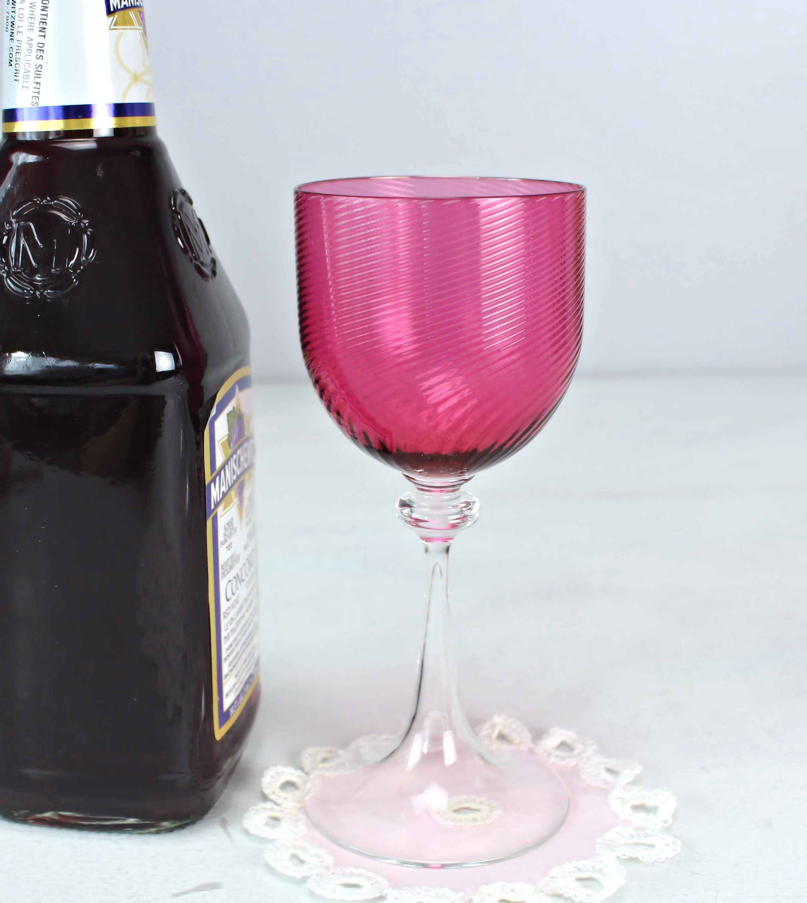 MURANO NASON MORETTI Cranberry Wine Glasses: Twisted Stem