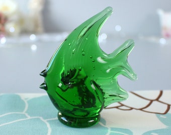 LEFTON Grüne Glas Fisch Figur: Vintage mundgeblasenes Briefbeschwerer