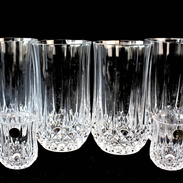 Verres en cristal, CHRISTAL D'ARQUE Grand vintage 6 Longchamp, français véritable cristal au plomb lourd, verres rétro, 2 verres masculins