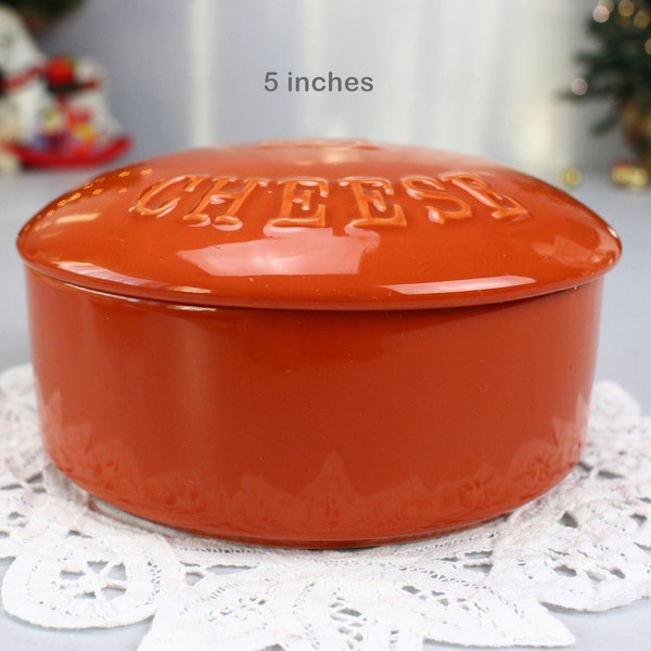 CHEESE Brie Baker & Lid, Glazed Round Small Ceramic Dish, Orange Cheese Dish, Oven Serving Casserole, Thanksgiving Holiday, Gourmet Village