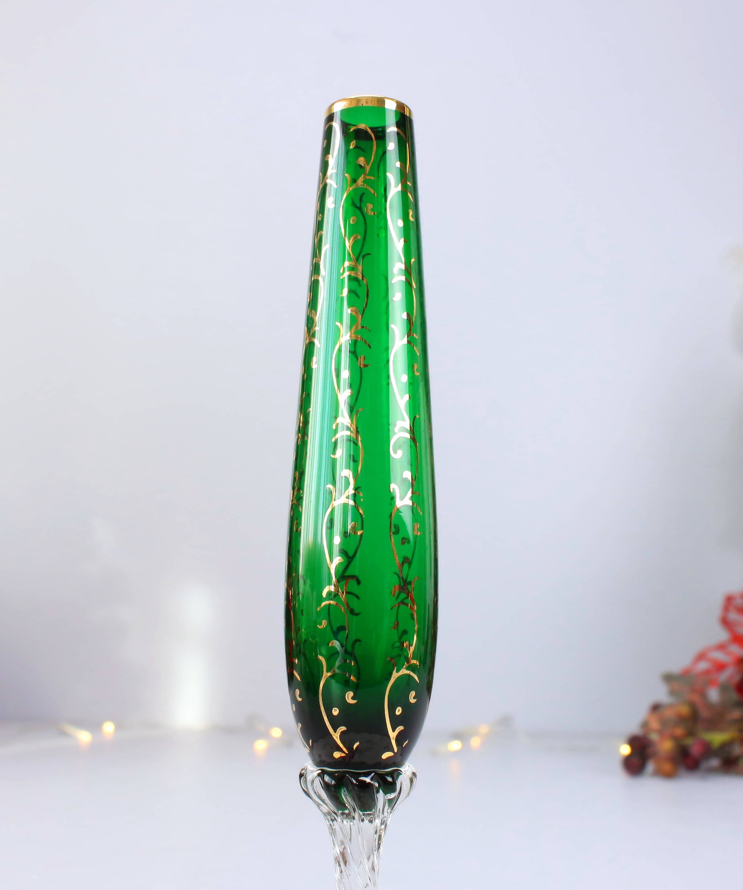 ムラーノ エメラルドグリーン 花瓶：ヴィンテージ 24K ゴールド ハンド