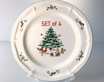 Cream, Green Trim Set of 3 Cuthbertson Christmas Tree 8 1/4" Salad Plates