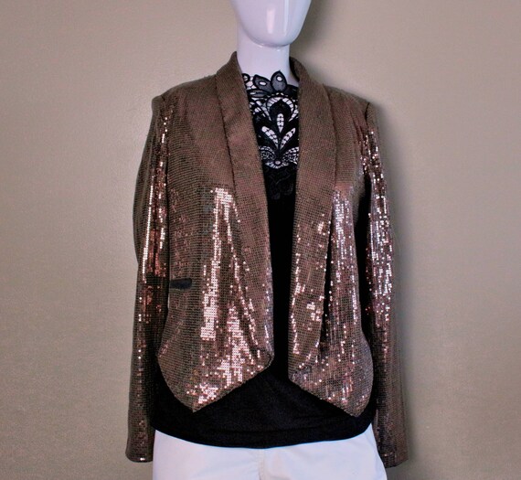 Vintage Sequin Jacket, Handmade Fabric and Faux L… - image 2