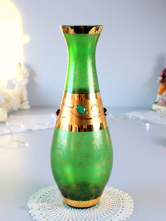 イタリア製ベネチアンビンテージガラス花瓶 色付きベネチアンガラスで