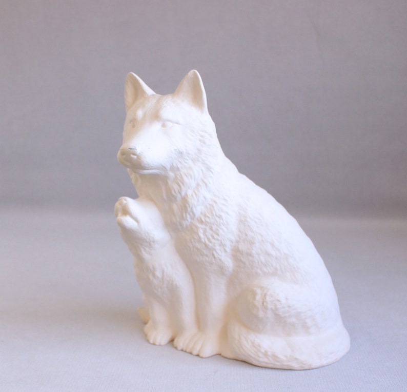 Vintage White Wolf Mother Pup Unpainted Ceramic Statue Realistic With Howling Sculpture Garden Ooak - Large Wolf Garden Statue Vintage White Wolf Mother Pup Unpainted Ceramic Statue Realistic With Howling Sculpture Garden Ooak - Large Wolf Garden Statue