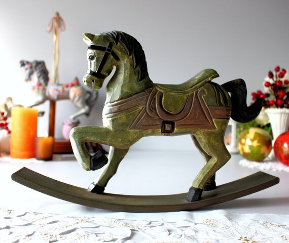 Vintage Rocking Horse Green Brown Horse Figurine Hand Curved Nursery Decor Child s Room Horse Vintage Rustic Toy Cottage Decor Etsy Australia