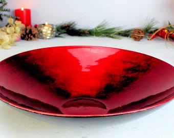 Cuenco vintage de vidrio rojo: Centro de mesa de 35,5 cm, decoración roja grande, Vietnam