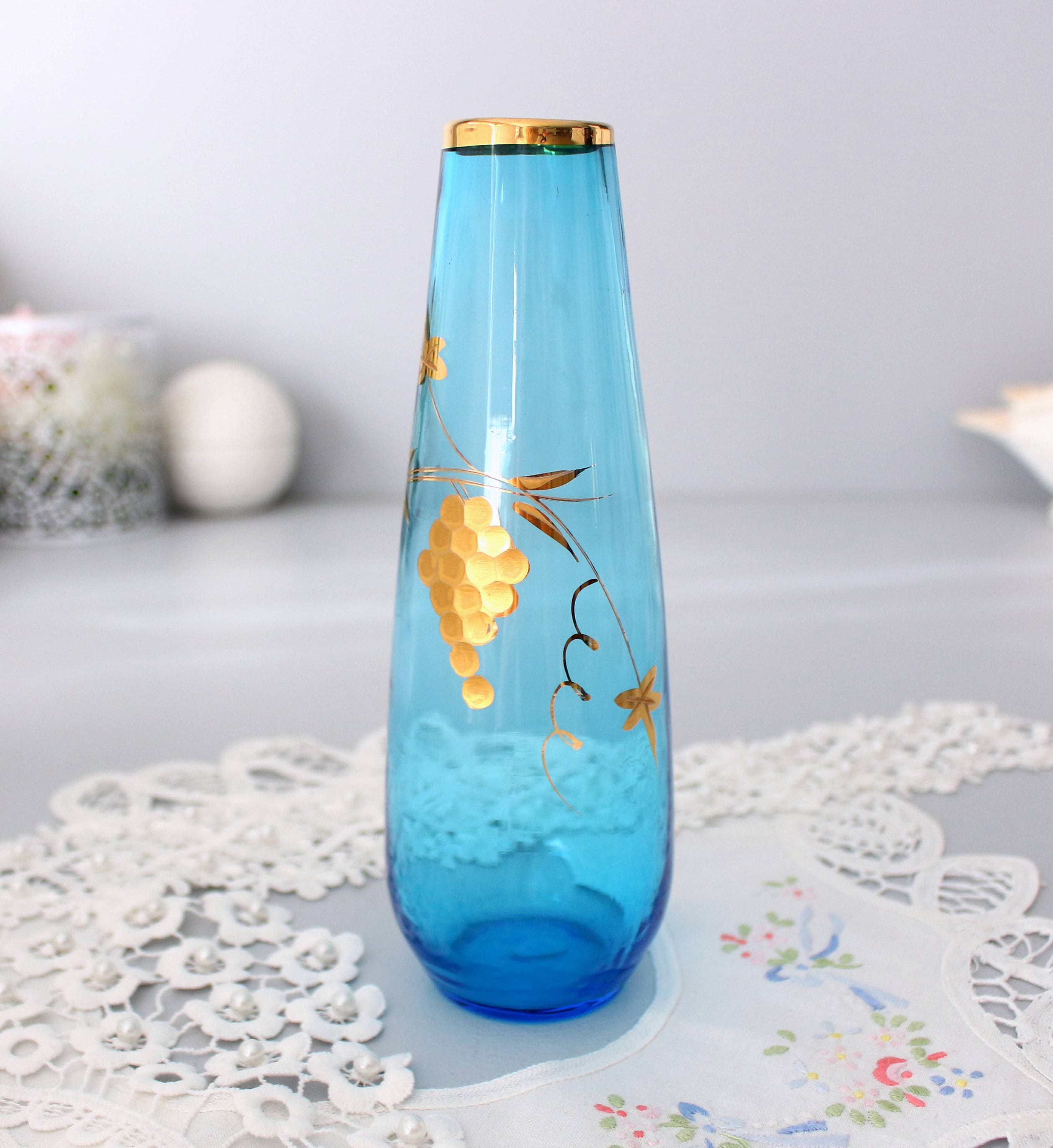 Vintage Blue Vase Japan Glass Vase Handcrafted Fine Glass Etsy