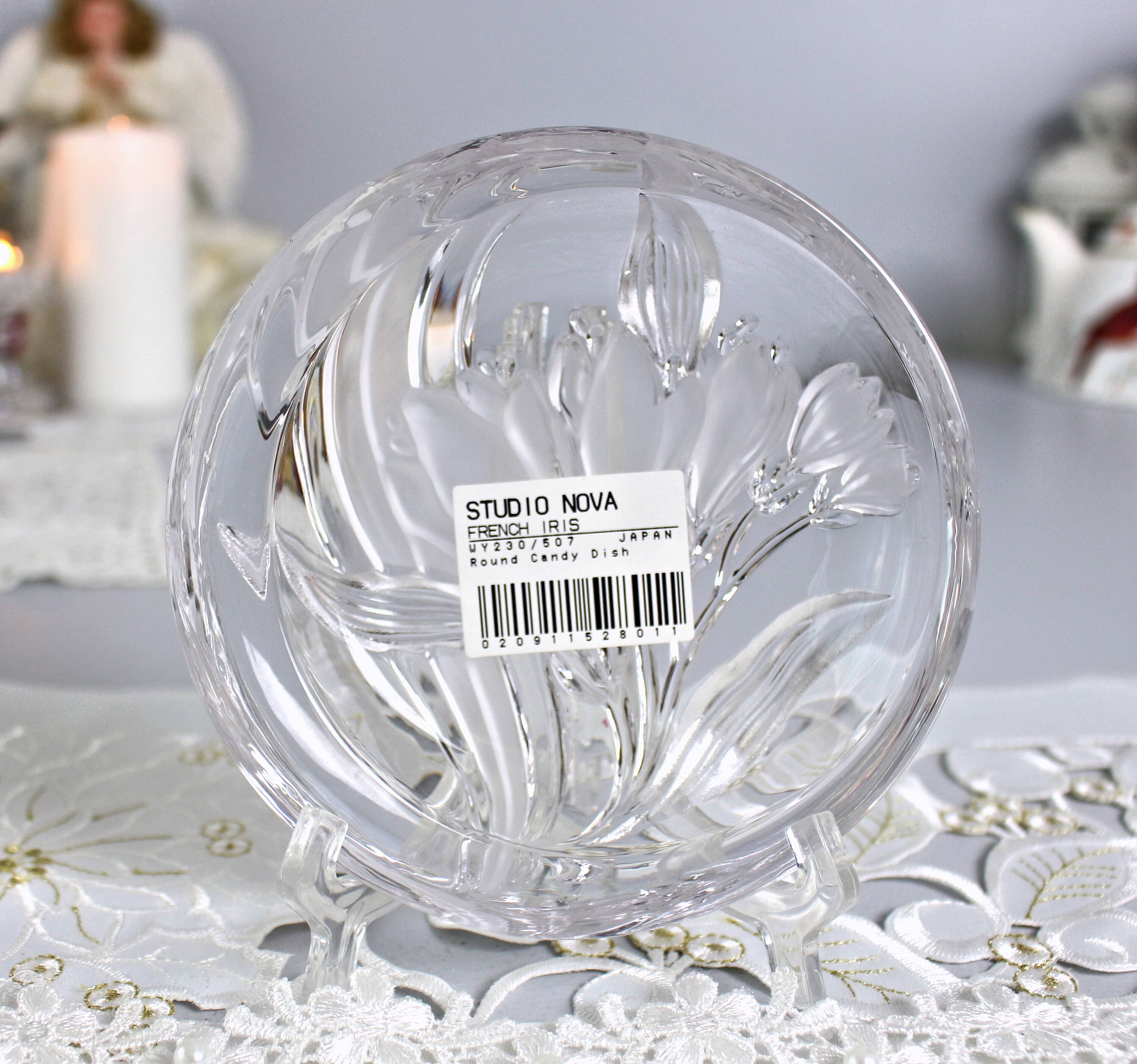 STUDIO NOVA Glass Candy Dish: Embossed French Iris Plate, Japan