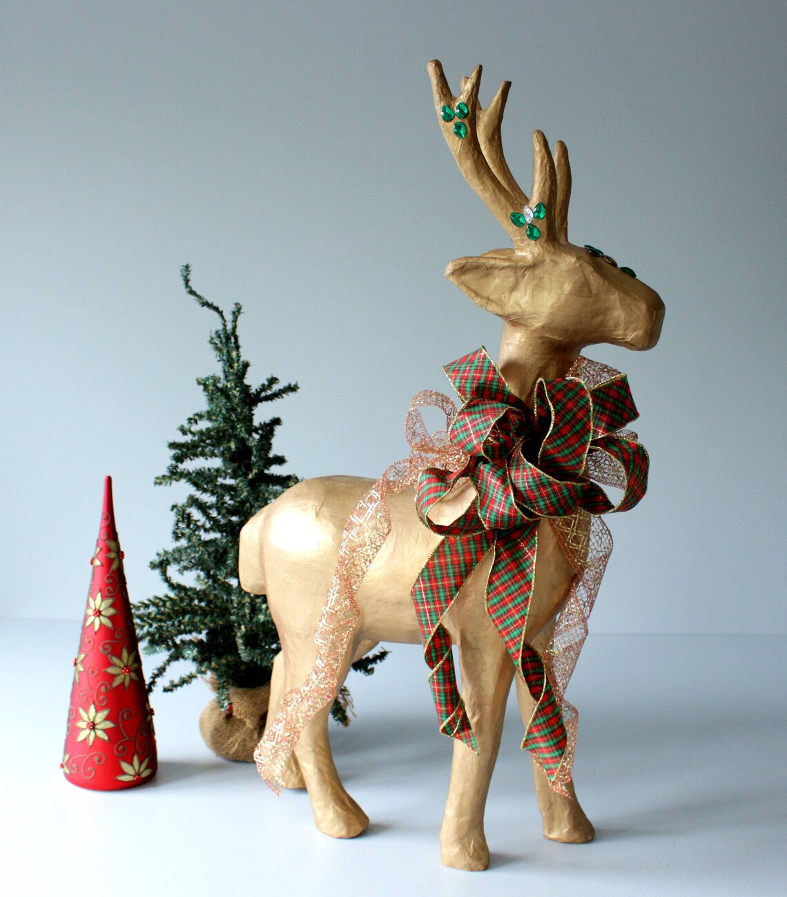 Vintage Reindeer Large Deer Figurine Handmade Paper Mache Etsy