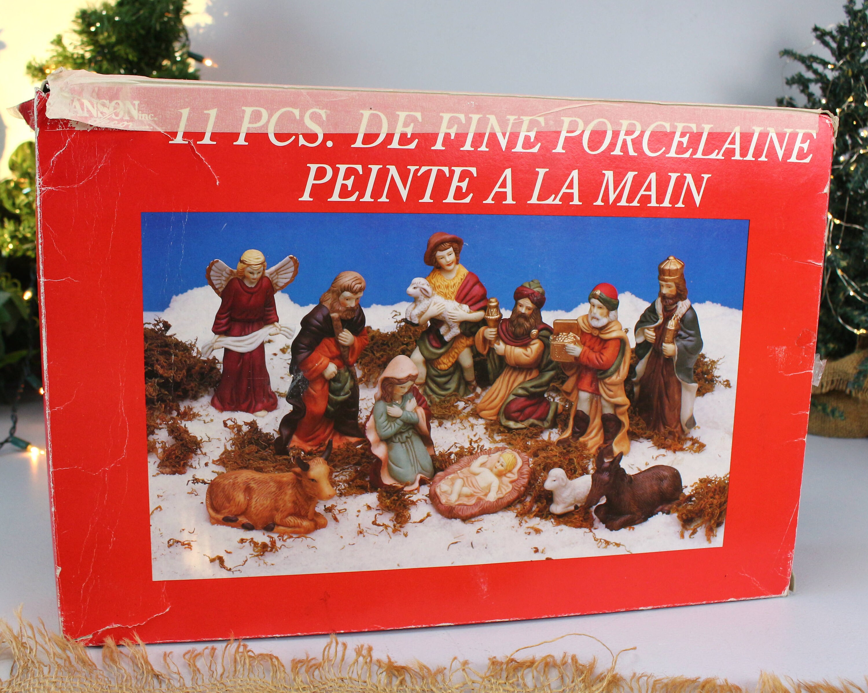 陶器製キリスト降誕セット：手描きのヴィンテージクリスマスフィギュア