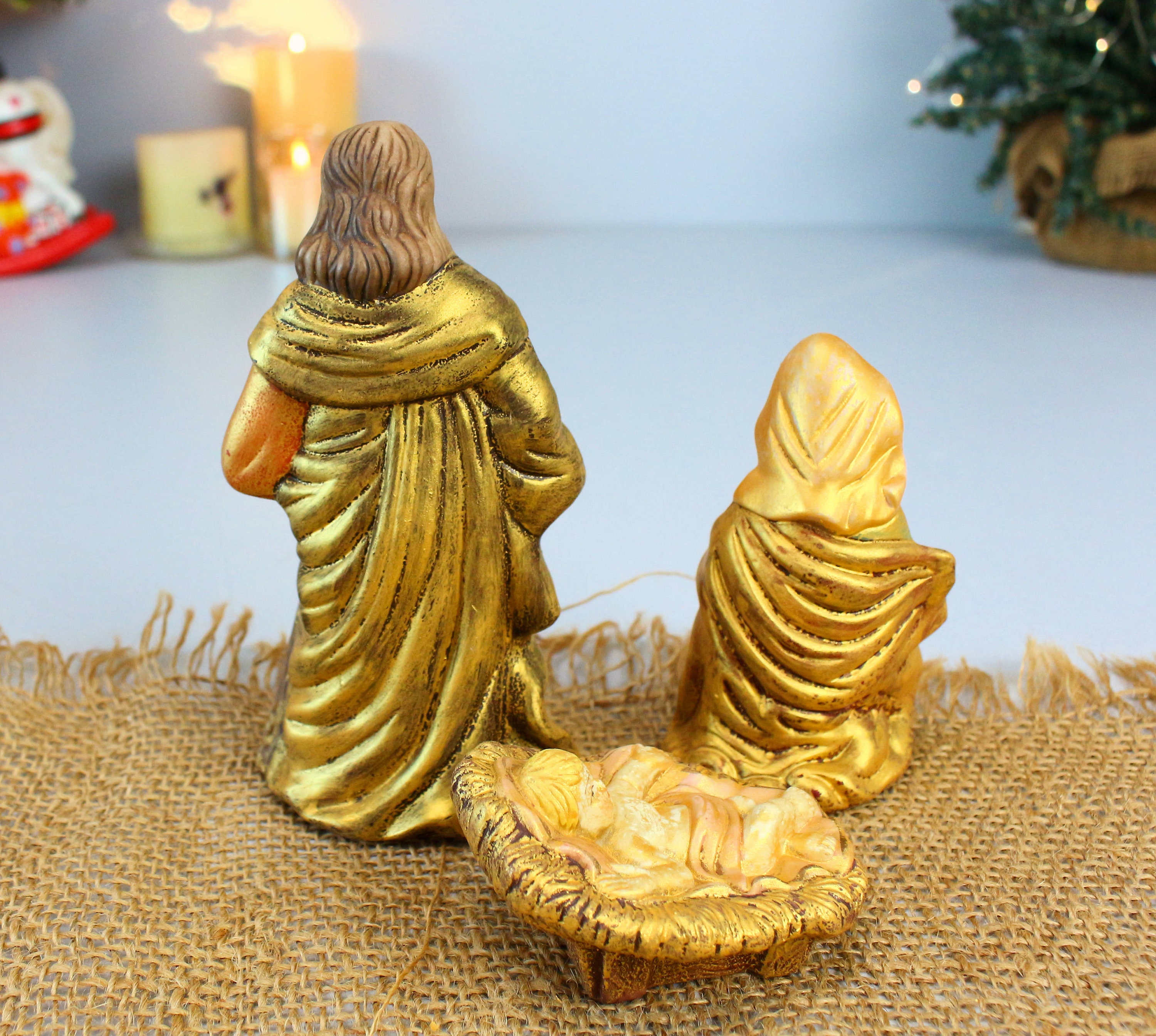 陶器製キリスト降誕セット：手描きのヴィンテージクリスマスフィギュア