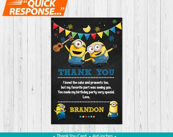 minion thank you card minions birthday party girl minion etsy