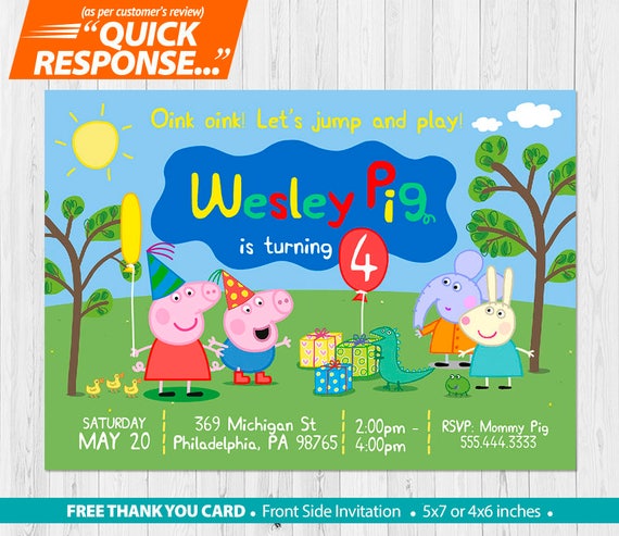 George Pig Party Invitation Peppa Pig Invite George Pig Etsy