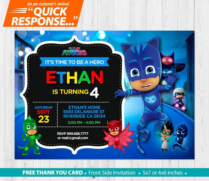 PJ Masks INVITATION // Pj Mask Birthday Invitation // Catboy Etsy