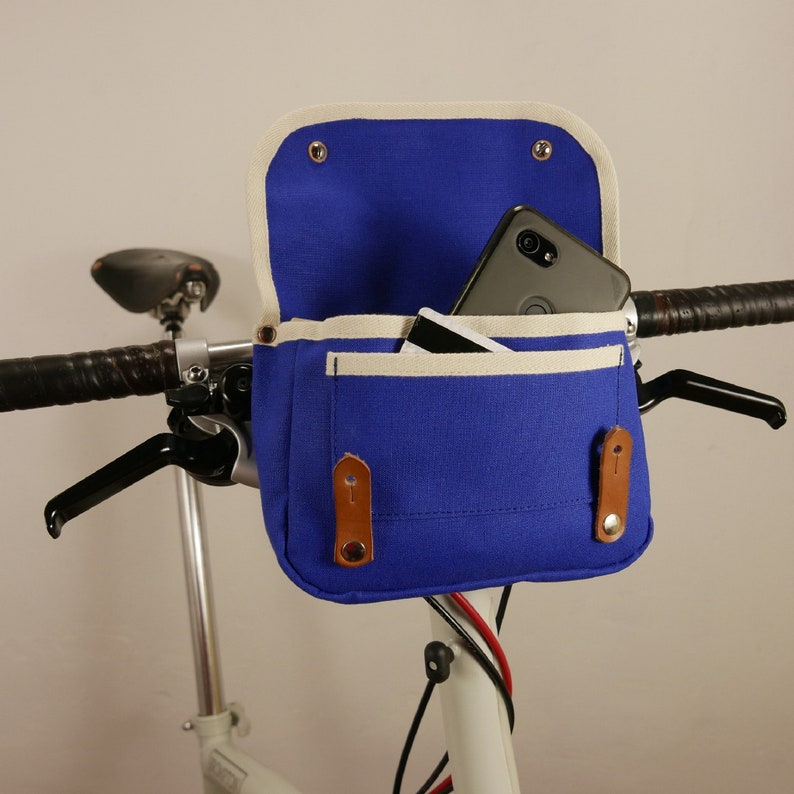 Small canvas handlebar bike bag / Bar bag for bicycle / Gift for cyclist / EDC cycling bag / City bike seat bag image 3