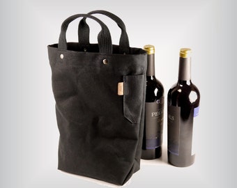 Wine bottles holder / Wine carrier / Waxed canvas wine tote / 2-bottles tote bag / Reusable bag for wine / Wine lover gift / For wine lovers
