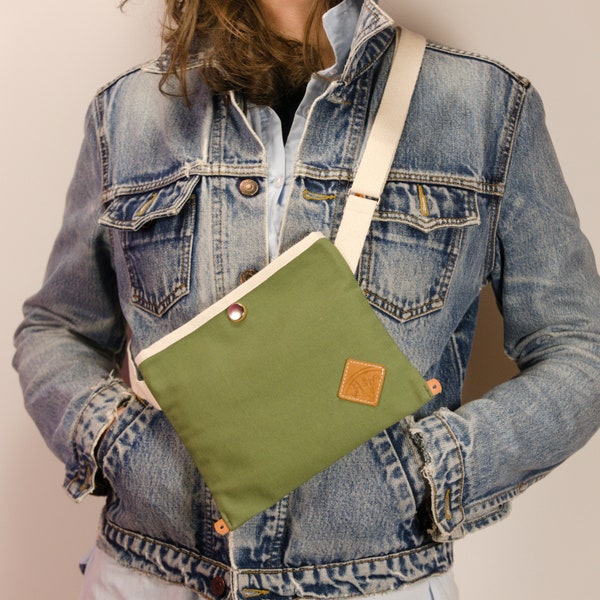 Small canvas crossbody bag / Khaki sacoche purse / Cycling accessories / Tiny sling bag
