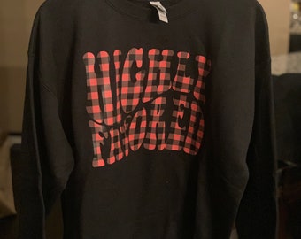 Highly Favored Crewneck sweatshirt Christmas Themed  Red and black