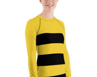 Women's Bumble Bee Rash Guard Long Sleeve Simple Easy Halloween Theater Cosplay Costume Character Mascot