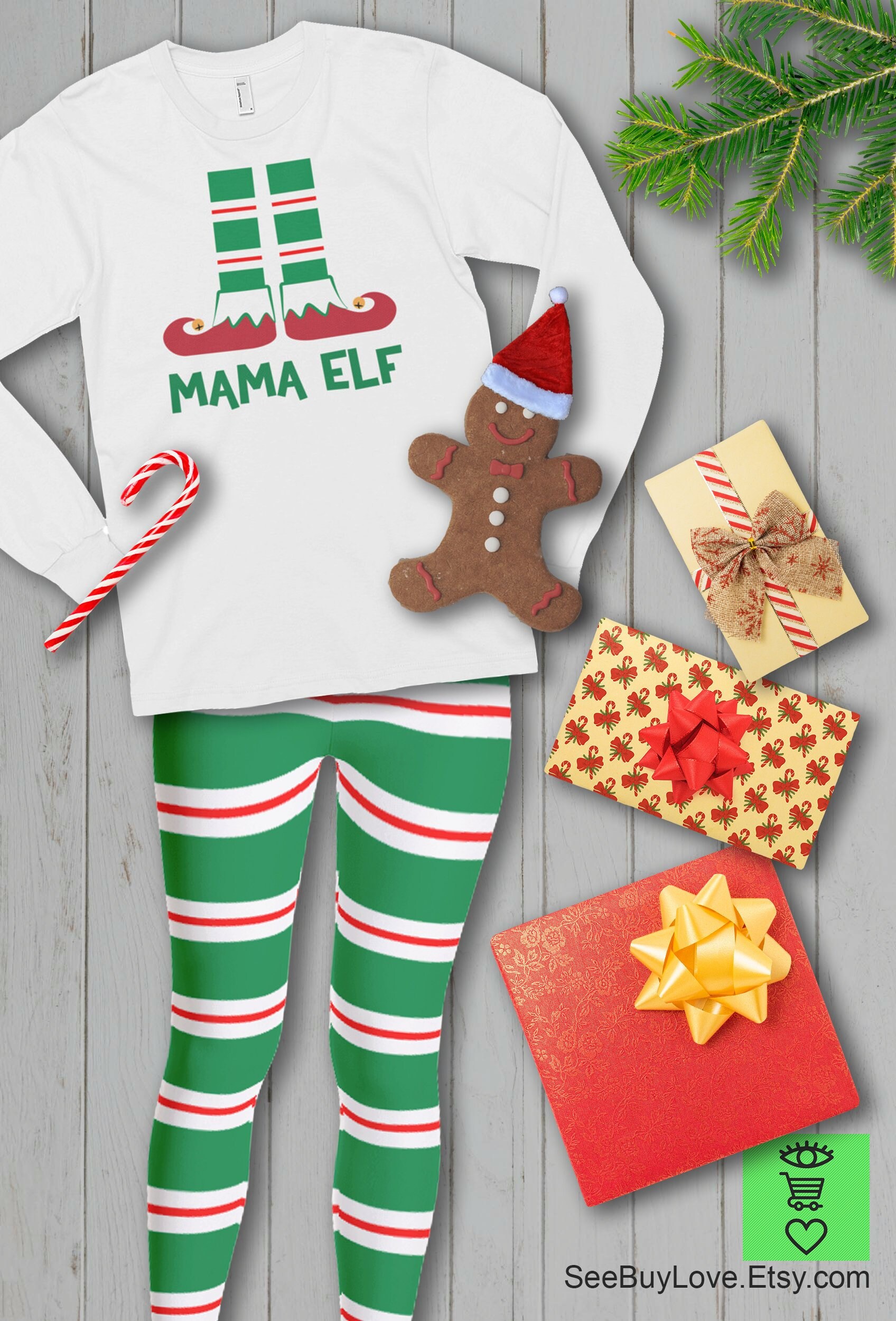 Christmas Leggings Elf Costume for Women Teen Girls Green White
