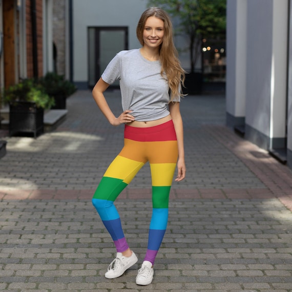 Rainbow Striped Leggings for Women Teen Girls Simple Easy Halloween Costume  Cosplay Character Plus Sizes 