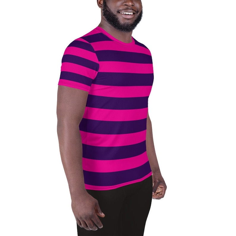 Cheshire Cat Striped Shirt
 Men s Pink Purple Stripe Cheshire Cat Athletic T shirt Etsy
