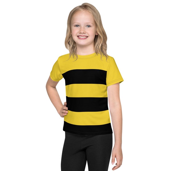 Bumble Bee Yellow Black Striped Kids Short Sleeve Shirt Easy Halloween Dance Theater Costume Toddler Youth Tween Teen Sizes