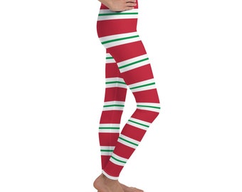Kids Christmas Elf Costume Leggings for Toddlers Youth Tween Teen Girls Boys Red White Green Stripe