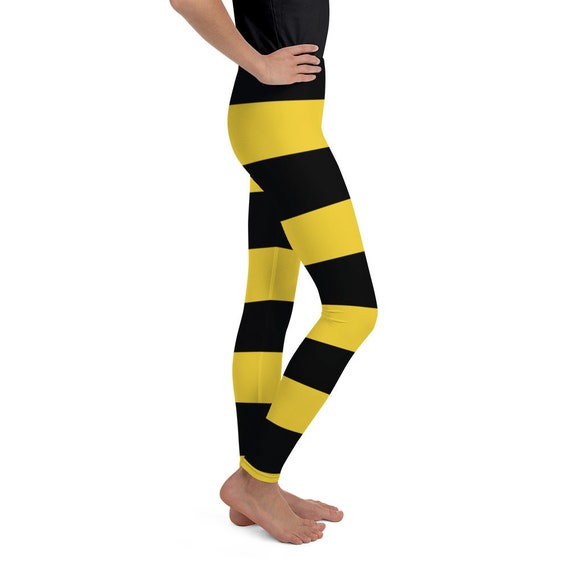 Black Yellow Striped Kids Leggings Bumble Bee Pattern Halloween