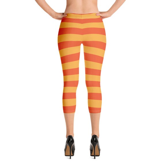 Orange and Gold Striped Capri Leggings 