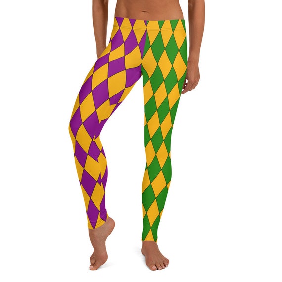 Diamond Pattern Women's Leggings for Mardi Gras Cosplay Costume Party  Halloween Purple Green Gold Jester Pants 