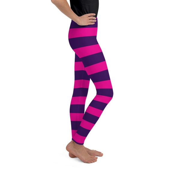 Youth Pink Purple Striped Leggings Cheshire Cat Dress up Costume
