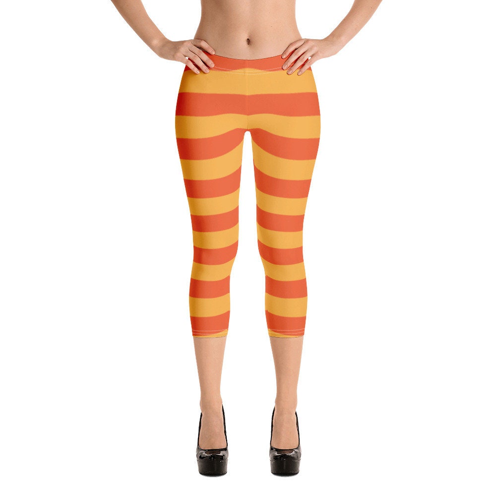 Orange and Gold Striped Capri Leggings 