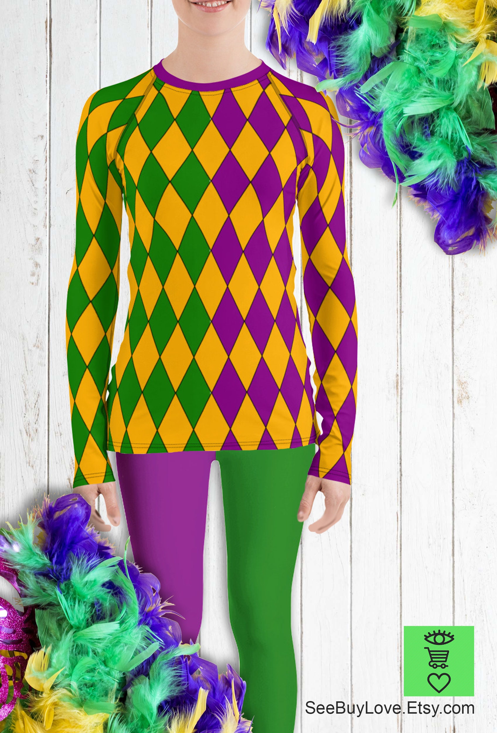 Purple and Green Women's Leggings for Mardi Gras Costume Party Cosplay ...