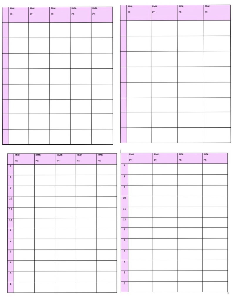 Nursing report sheet hourly planner for 4 and 5 patients 12 | Etsy