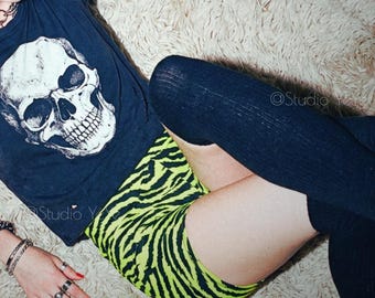 NEON YELLOW Tiger-Zebra Bike Shorts - Punk Grunge Animal Print